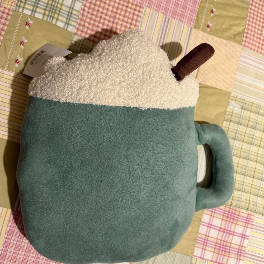 Cozy Green Mug-Shaped Plush Pillow NWT Hot‎ Cocoa pillow